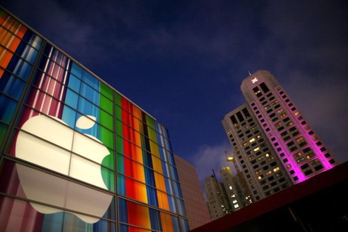 The Apple logo is seen at the Yerba Buena Center for Arts in San Francisco.