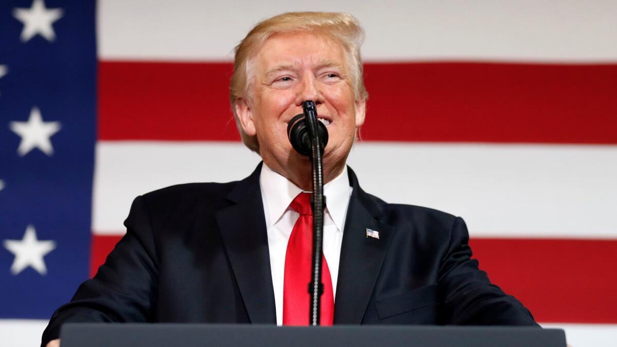 President Trump speaks about tax reform in Springfield, Mo., on Aug. 30.