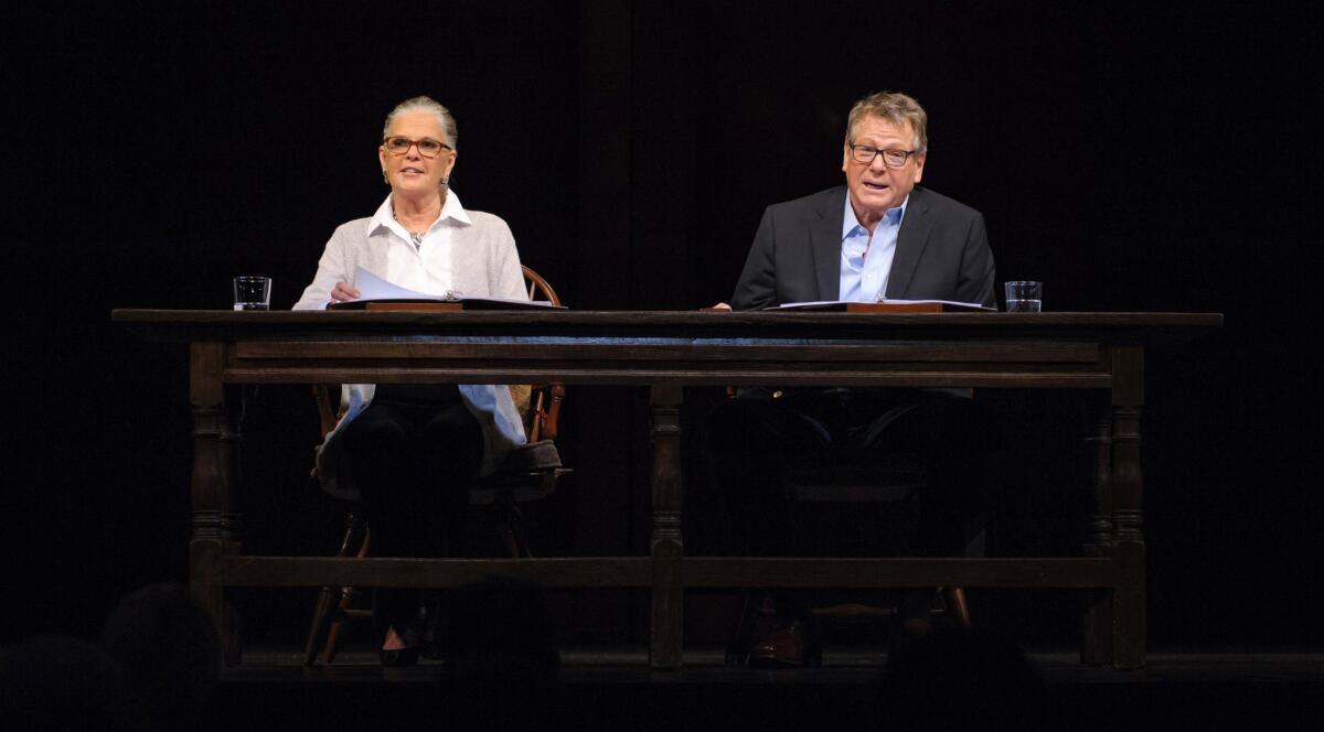 Ali MacGraw and Ryan O'Neal in the staged reading of "Love Letters" at the Wallis Annenberg Center for the Performing Arts in Beverly Hills.