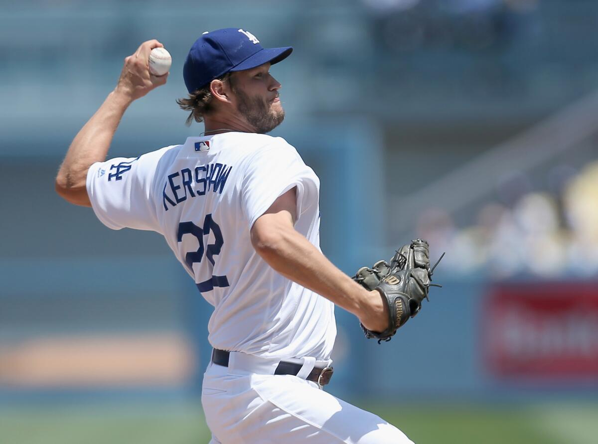 Dodgers left-hander Clayton Kershaw pitches against the Padres during a game on May 1.