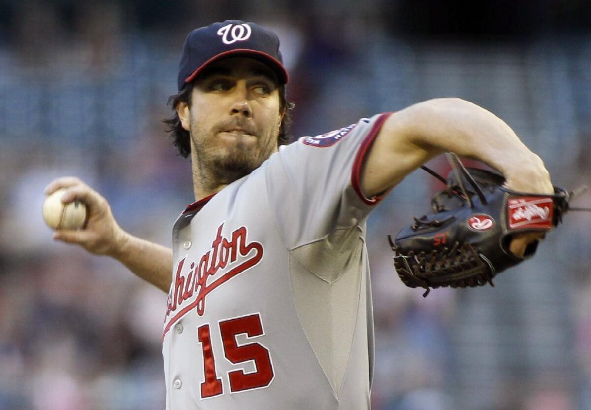 The Dodgers hope Dan Haren pitches like he did in his last 13 games (6-3, 3.14 ERA) for the Nationals last season.