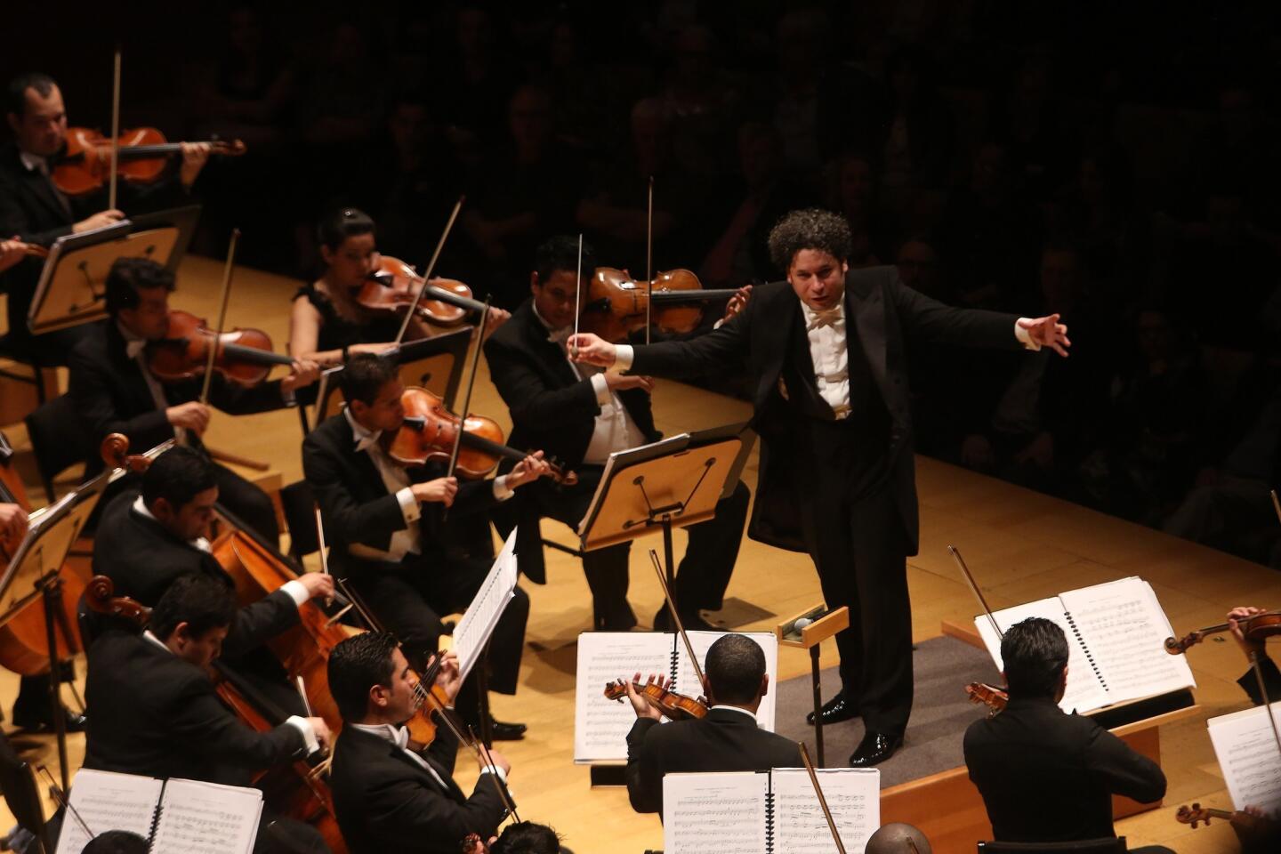 Gustavo Dudamel conducts the Simon Bolivar Symphony Orchestra of Venezuela as they play Tchaikovsky's Symphony No. 2 at the Walt Disney Concert Hall.