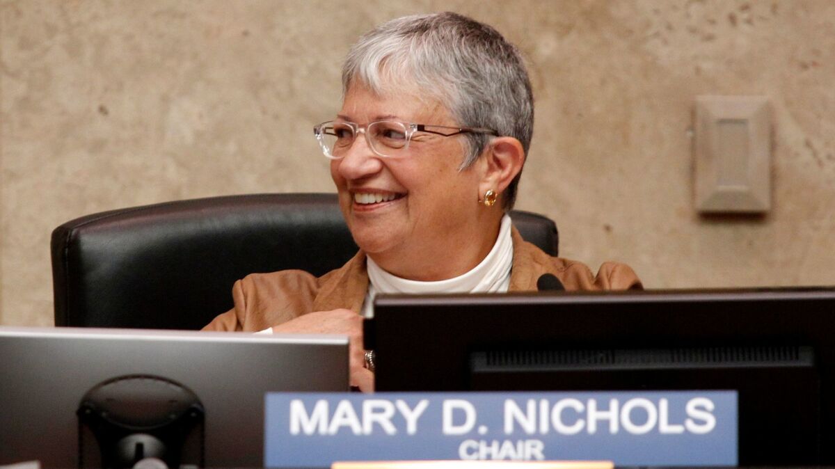 Mary Nichols chairs a recent Air Resources Board meeting in Riverside.