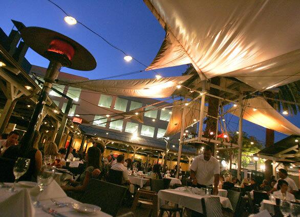 Twin Palms outdoor bar and restaurant is popular on a Friday night in Pasadena.
