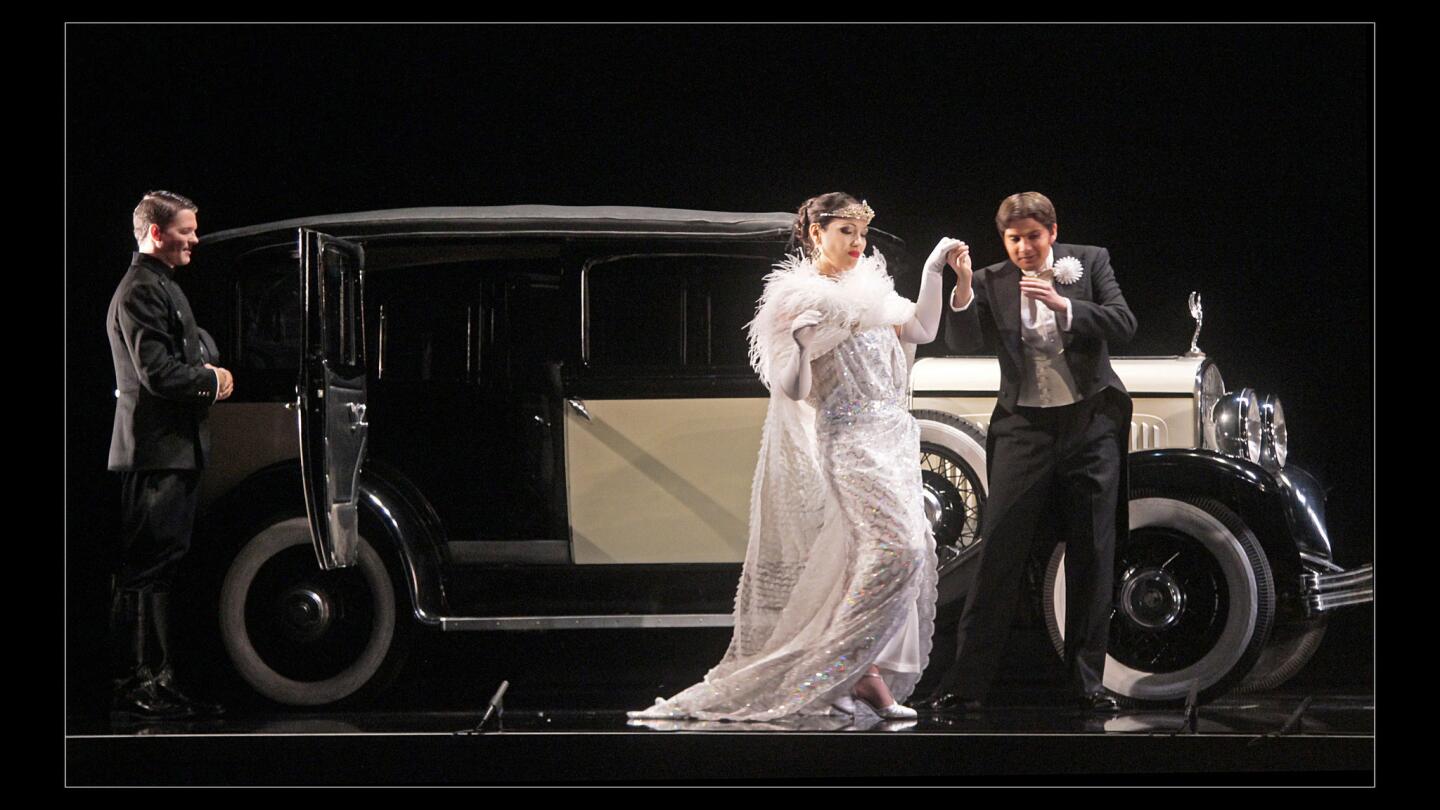 Nino Machaidze as Violetta and cast in L.A. Opera's season opener, "La Traviata" on Sept. 11, 2014.