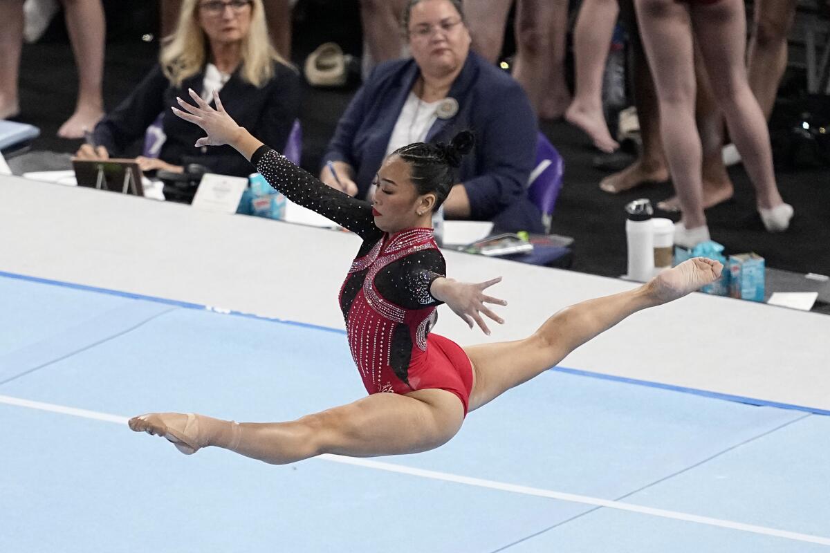 Sunisa Lee competes in floor exercise during the U.S. Gymnastics Championships on Sunday.