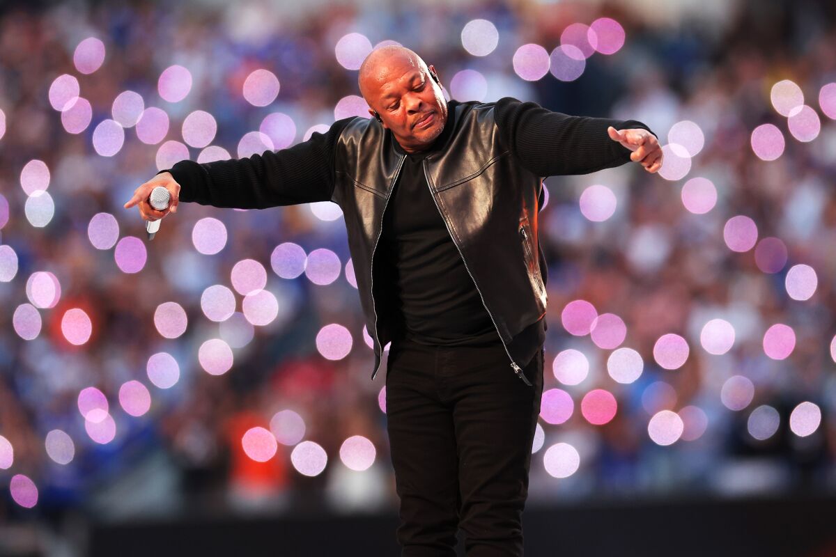 Dr. Dre onstage at Super Bowl halftime