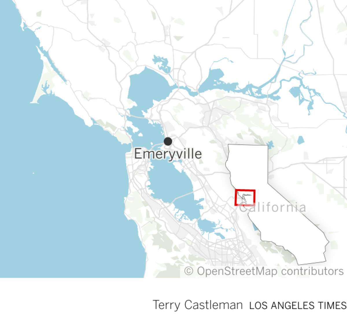 Map showing Emeryville, CA.