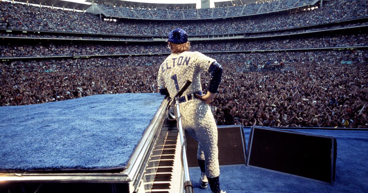 Elton John @ His Sold Out Dodgers Stadium Concert Wearing Rhinestone  Encrusted Dodgers Uniform Designed by…