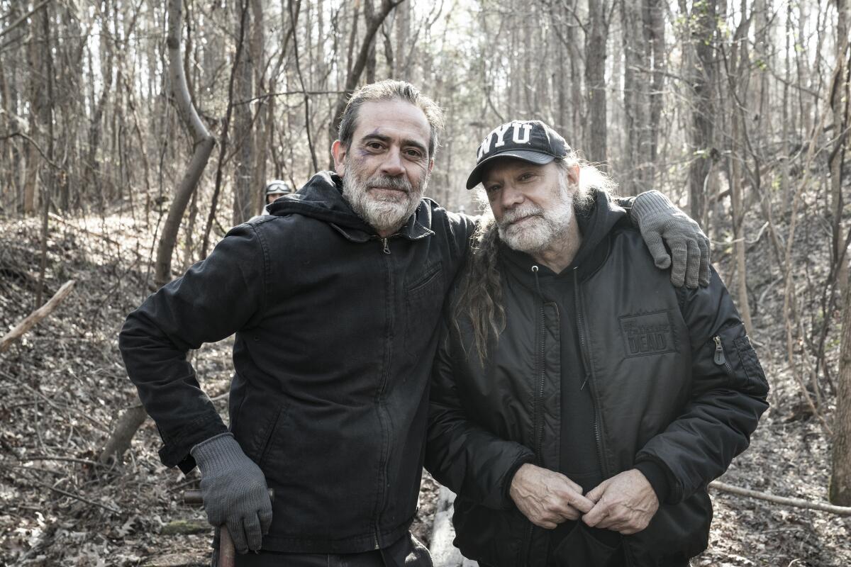 Executive producer and director Greg Nicotero (right) and actor Jeffrey Dean Morgan behind the scenes of "The Walking Dead."
