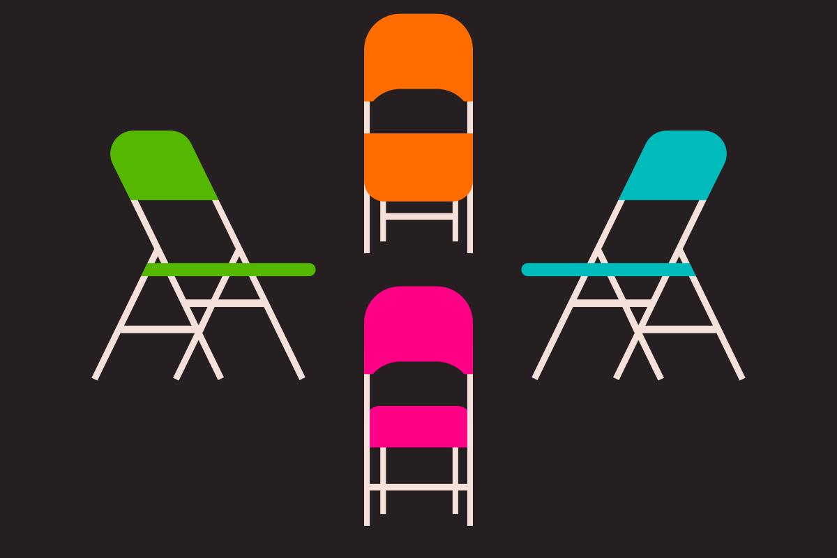 Multicolored folding chairs in a circle