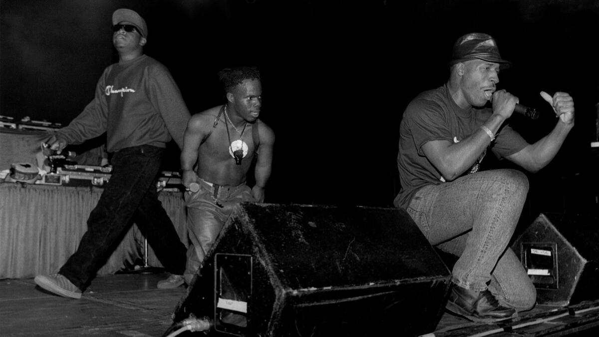 Bushwick Bill, center, performs with the Geto Boys' Scarface, left, and Willie D. at the New Regal Theater in Chicago in October 1991.