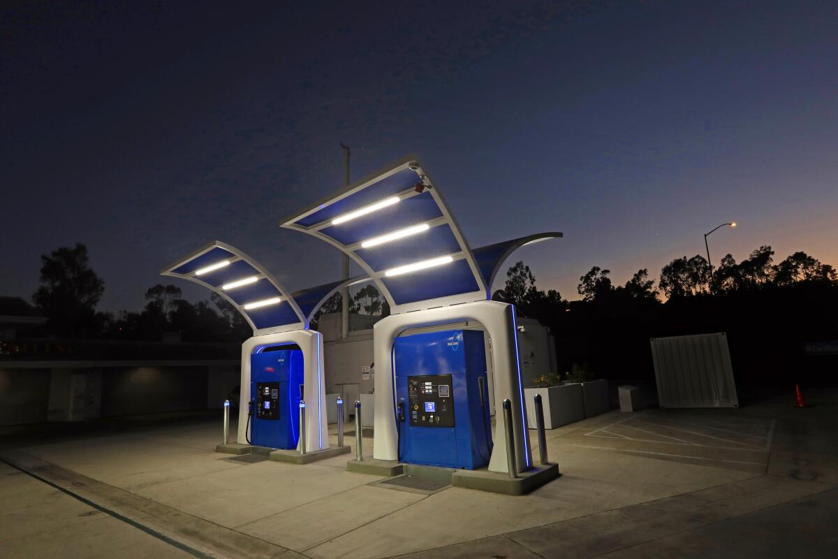 A hydrogen vehicle fueling station operated by True Zero in Aliso Viejo, Calif.