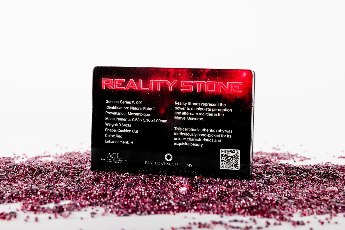 Packaging for a Marvel "Reality Stone."
