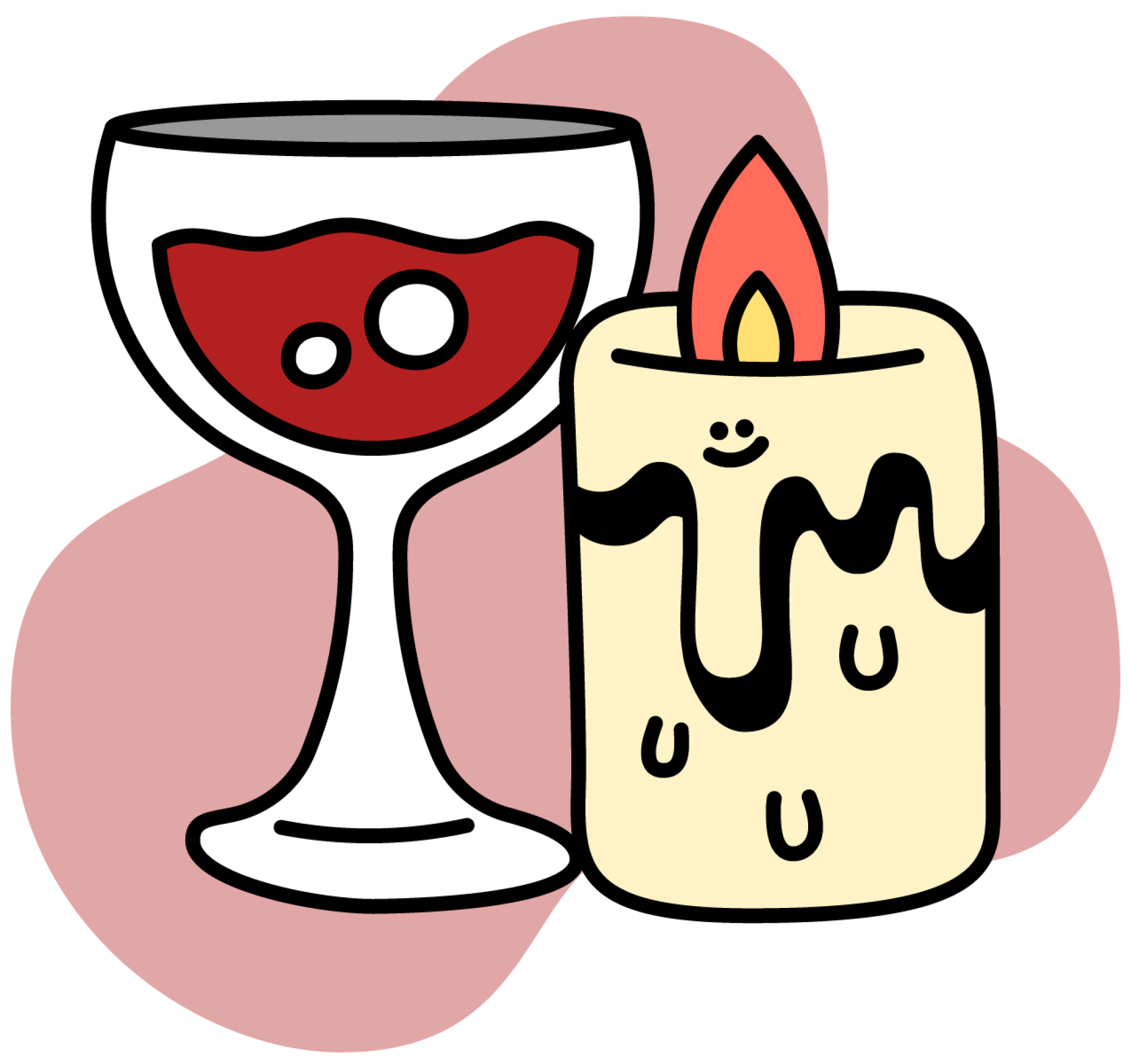 Illustration of a glass of wine and a candle