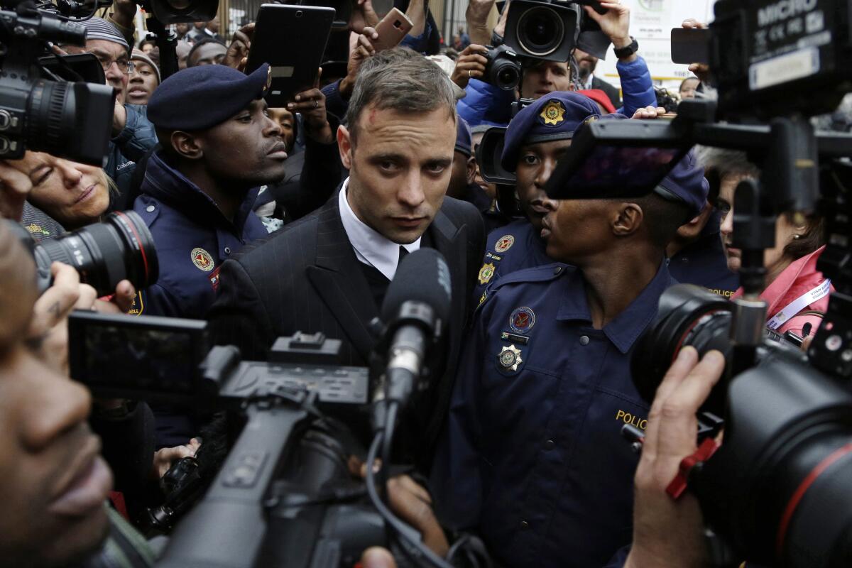 Oscar Pistorius leaves court in Pretoria, South Africa, in June 2016 during his murder trial.