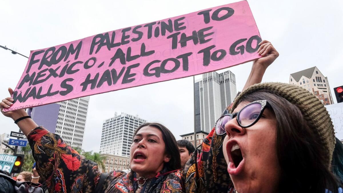 Thousands protest actions taken by President Donald Trump and his administration against immigrants, in Los Angeles on Feb. 22.