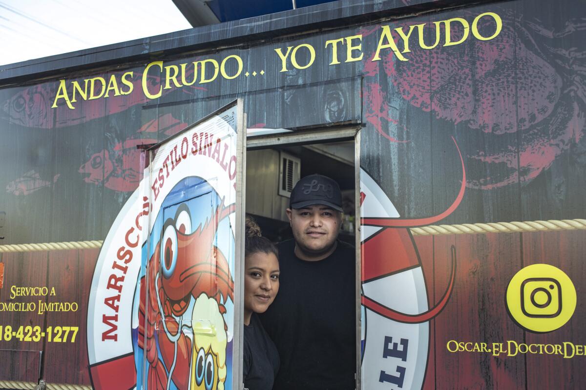 Adina and Oscar Soto and their food truck, El Doctor del Valle, which can be found in the San Fernando Valley just north of the intersection at Reseda Boulevard and Roscoe Avenue, Tuesday through Sunday.