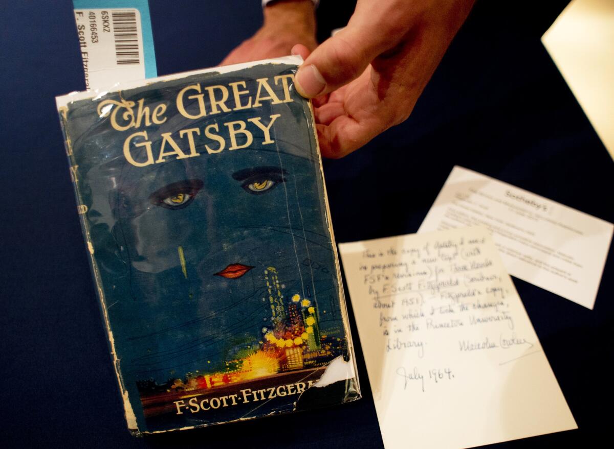 A copy of "The Great Gatsby" by F. Scott Fitzgerald.