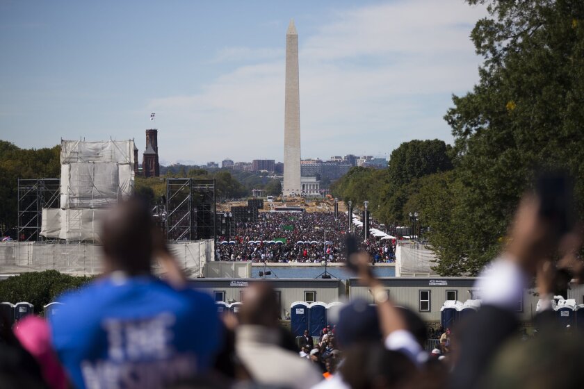 Crowds gather at the National Mall in Washington, D.C., on Oct. 10, 2015, for a rally to mark the 20th anniversary of the Million Man March.