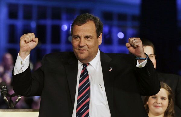 Republican New Jersey Gov. Chris Christie celebrates his election victory in Asbury Park, N.J.