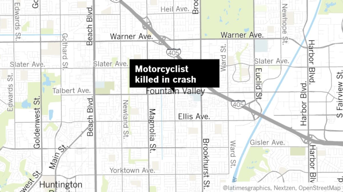 A 24-year-old motorcyclist was killed Monday in a crash in the area of Bushard Street and Talbert Avenue in Fountain Valley, police said.