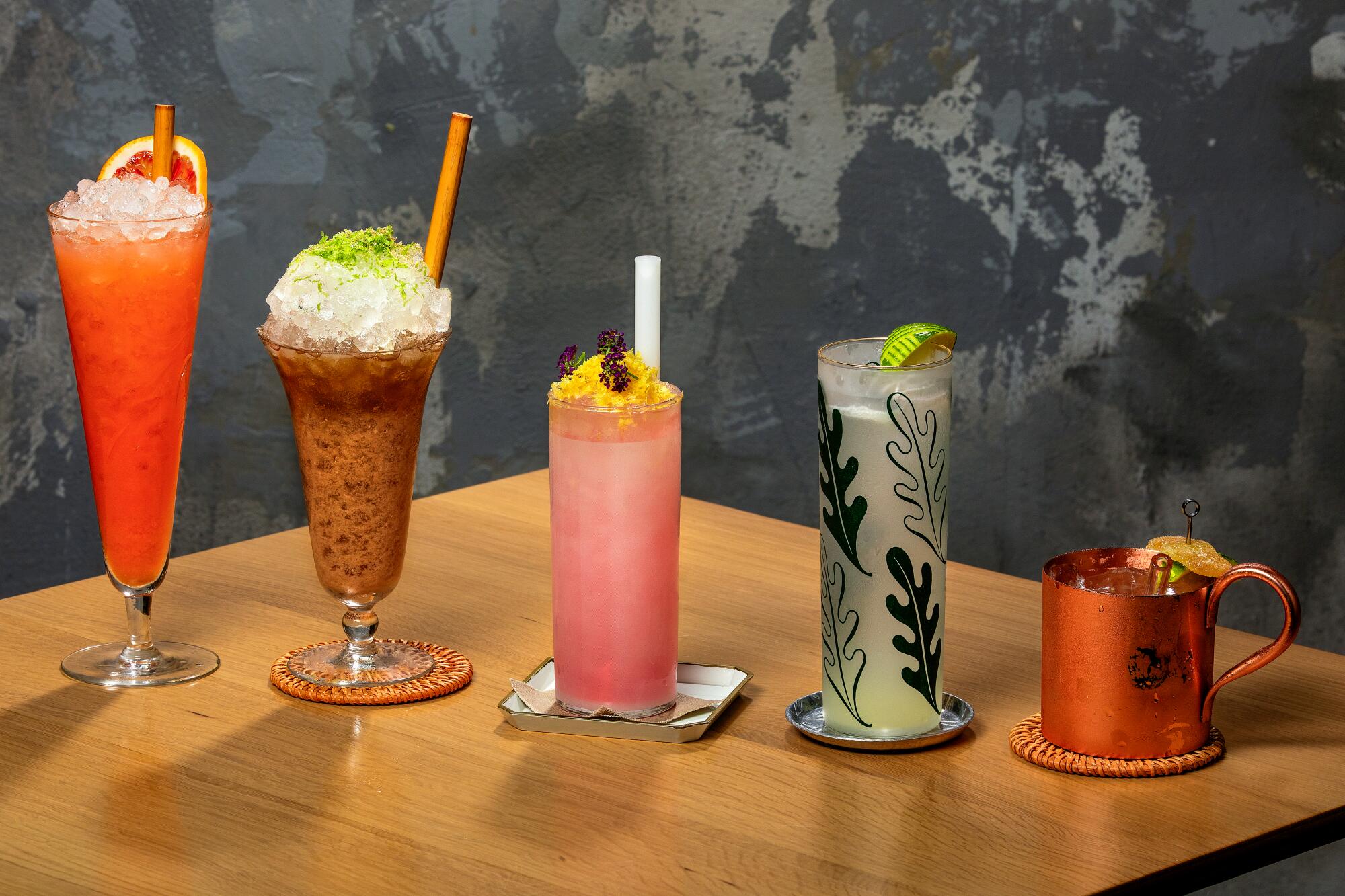 Mandarin Garibaldi, Amazake Swizzle, Arnold Palmer, Garden Tonic, and Shiso Mule, non-alcoholic cocktails at Kato.