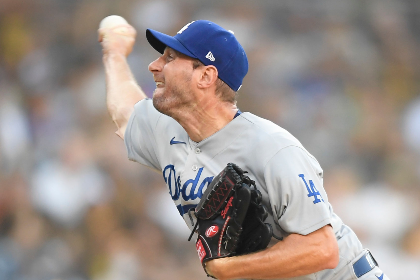SAN DIEGO, CA - AUGUST 26: Max Scherzer #31 of the Los Angeles Dodgers pitches.