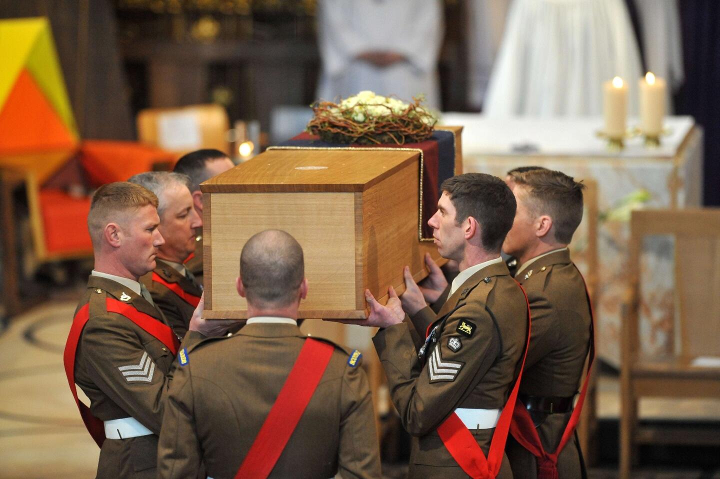 A picture released by Leicester Cathedral Quarter Partnership Board shows the reinterment ceremony of England's King Richard III in Leicester Cathedral in central England on March 26.