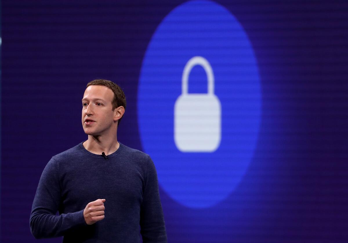 Facebook CEO Mark Zuckerberg speaks at a Facebook developers conference in May 2018. 