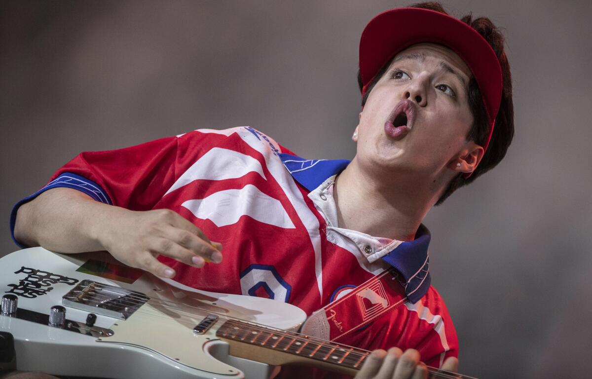 boy pablo onstage at the Coachella Valley Music and Arts Festival. (Luis Sinco / Los Angeles Times)