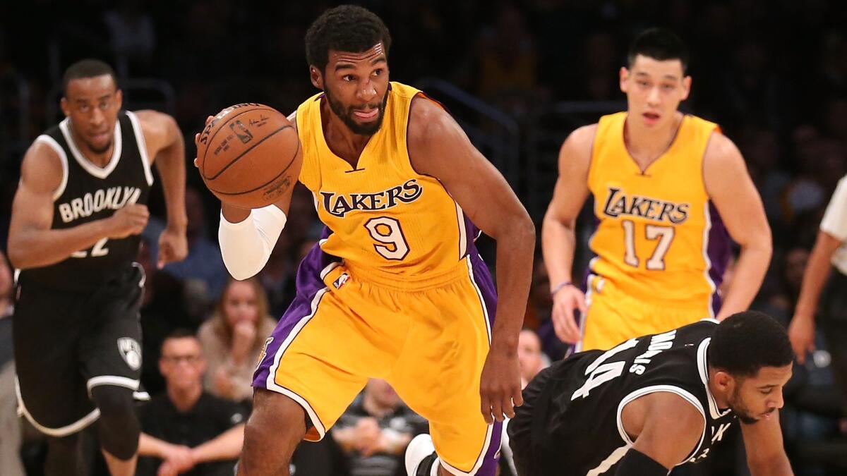 Lakers guard Ronnie Price drives to the basket during a loss to the Brooklyn Nets on Feb. 20.