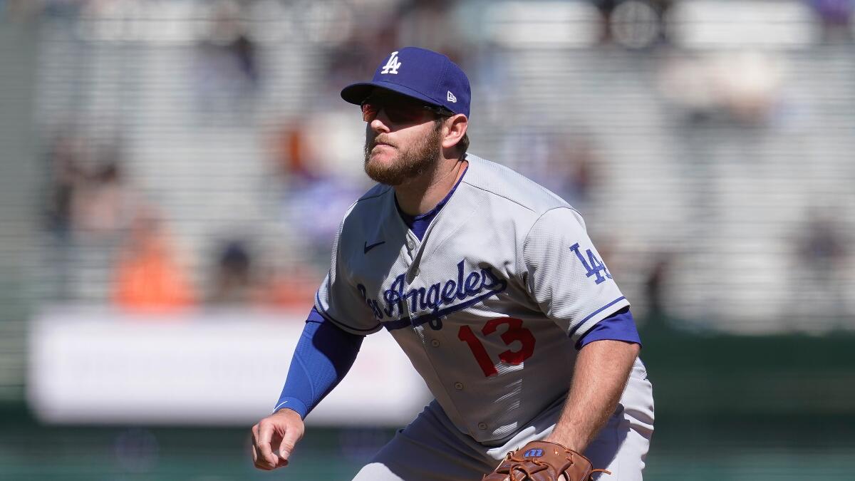Dodgers second baseman Max Muncy gets ready for a play.