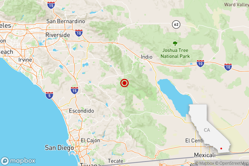 Map of earthquake in Palm Springs