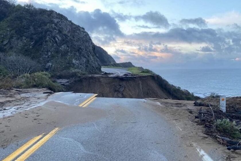 Picture of Highway 1 at Rat Creek the morning of Jan. 29, 2021. Caltrans reminds motorists to move over and slow down when driving through highway work zones.