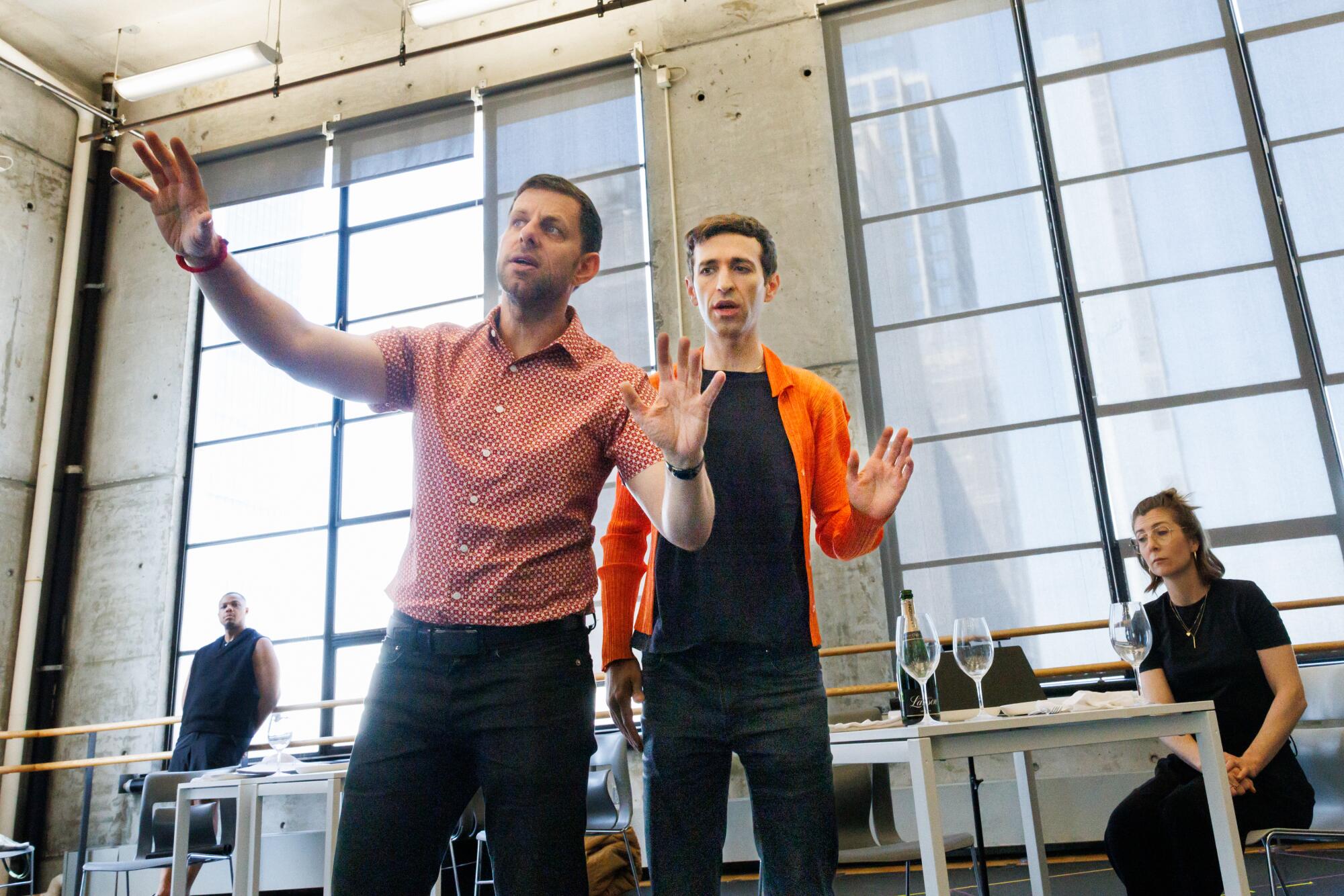 Yuval Sharon shows Anthony Roth Costanzo how to act out a scene in "The Comet / Poppea."