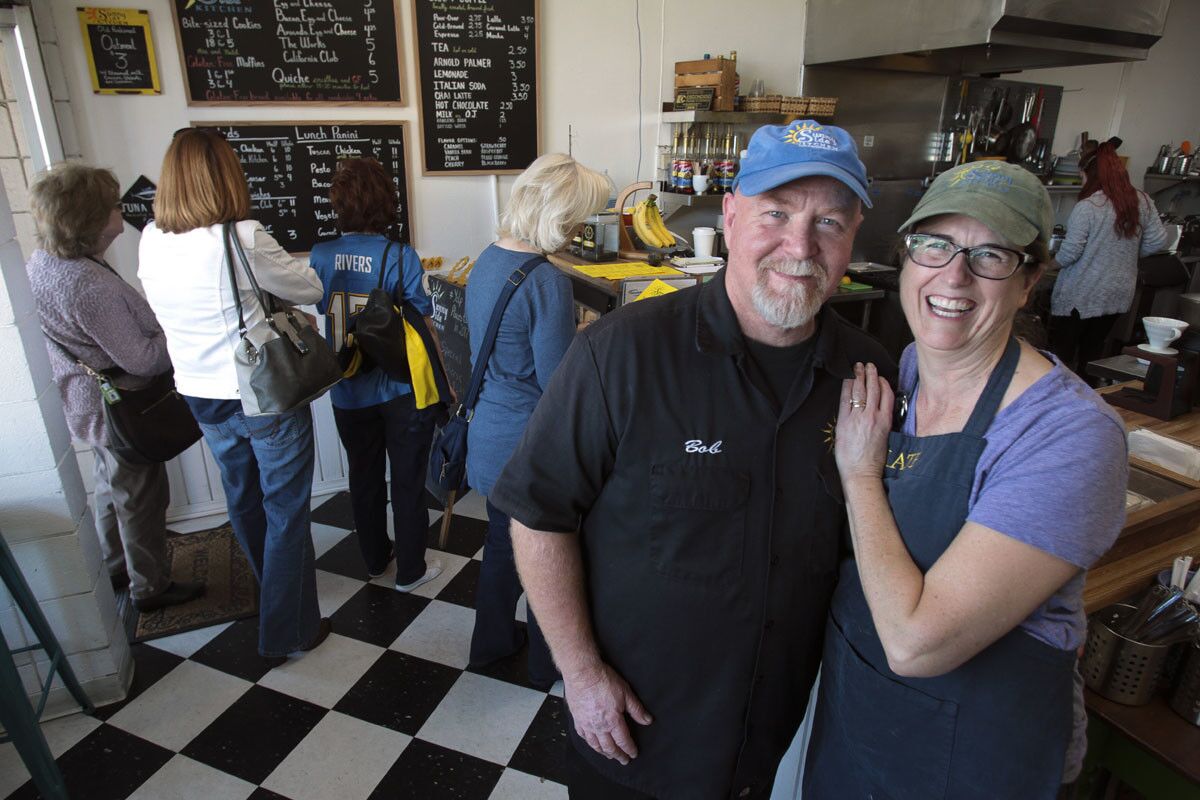 Bob and Kate Carpenter in their small breakfast and lunch cafe called Sunny Side Kitchen, which was recently ranked #51 on Yelp's "Top 100 places to eat in the U.S." list, in Escondido. (Hayne Palmour IV/ Union-Tribune)