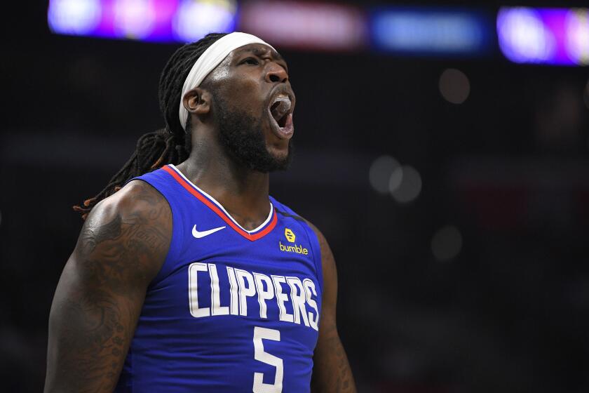 Los Angeles Clippers forward Montrezl Harrell yells after getting called for a foul 