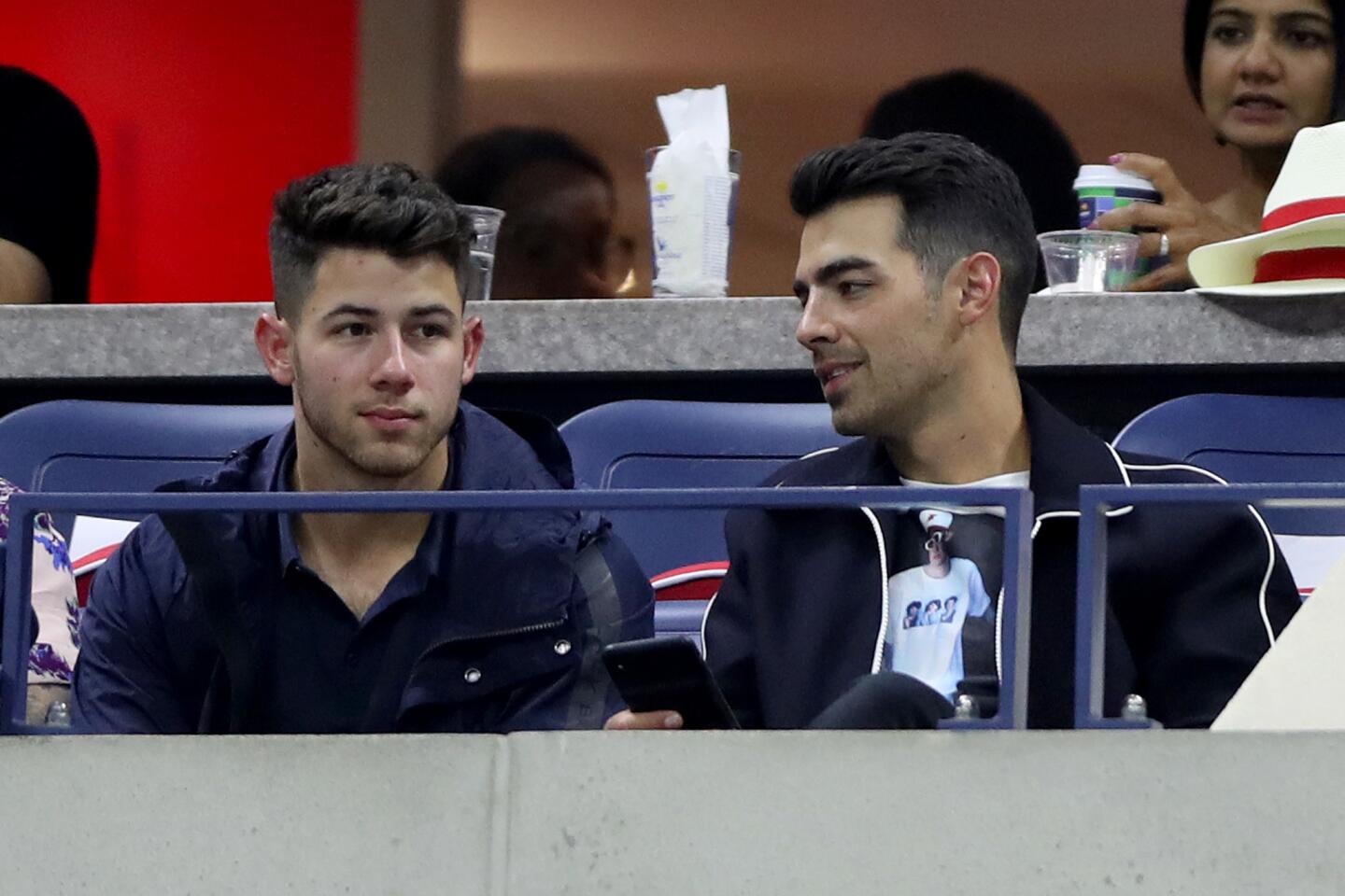 Nick Jonas (l.) and Joe Jonas attend day 12 of the 2019 US Open at the USTA Billie Jean King National Tennis Center on Sept. 6, 2019 in Queens, New York.