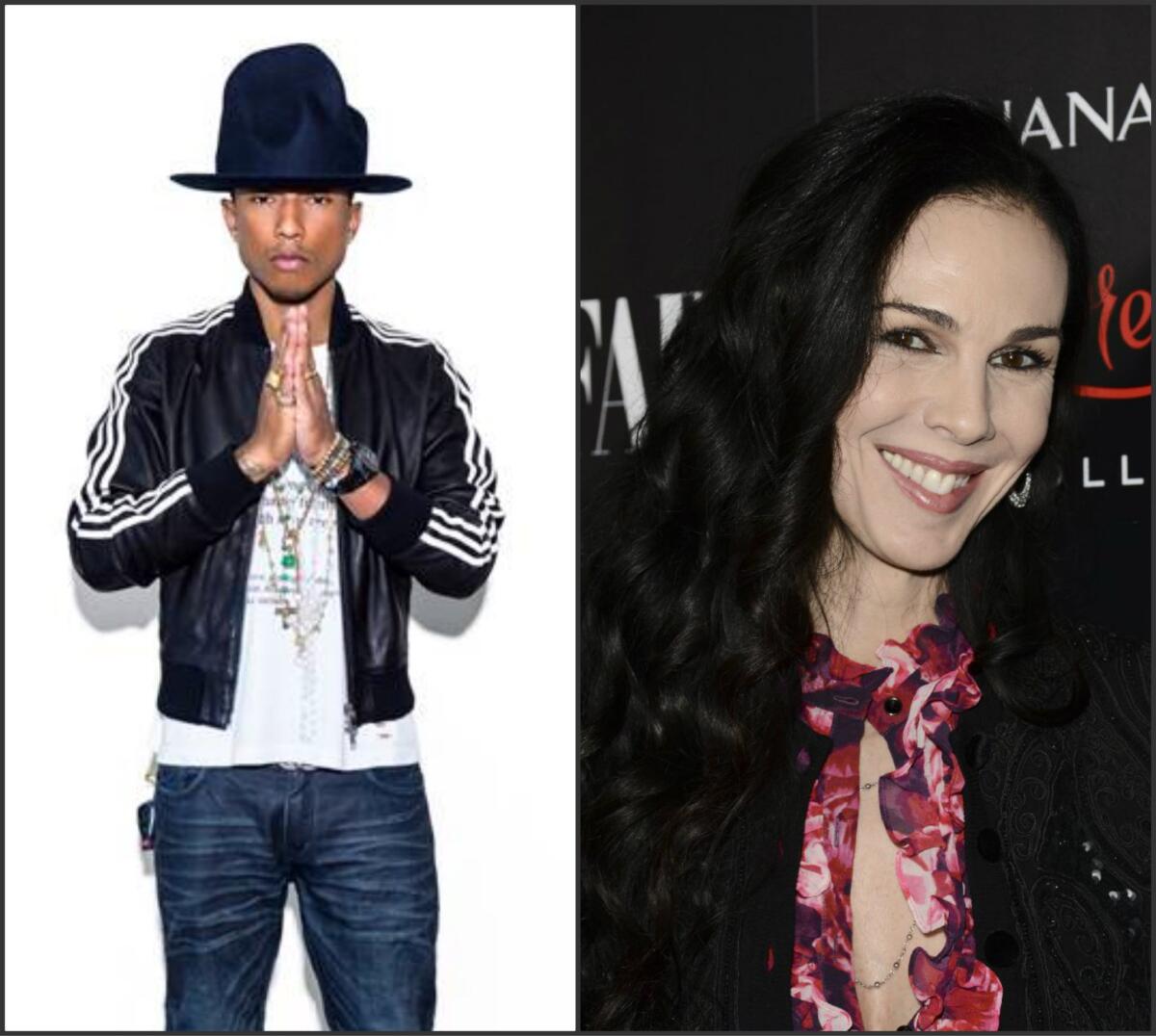 Pharrell Williams, left, has inked a long-term deal with Adidas. The late L'Wren Scott, right (in a November 2013 file photo) is one of two people honored by the Art of Elysium L'Wren Scott Amber Award.