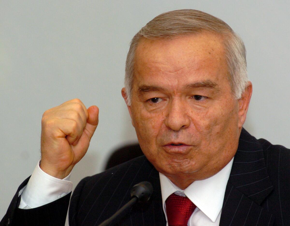 Uzbek President Islam Karimov holds a news conference in Tashkent, the capital, in May 2005.
