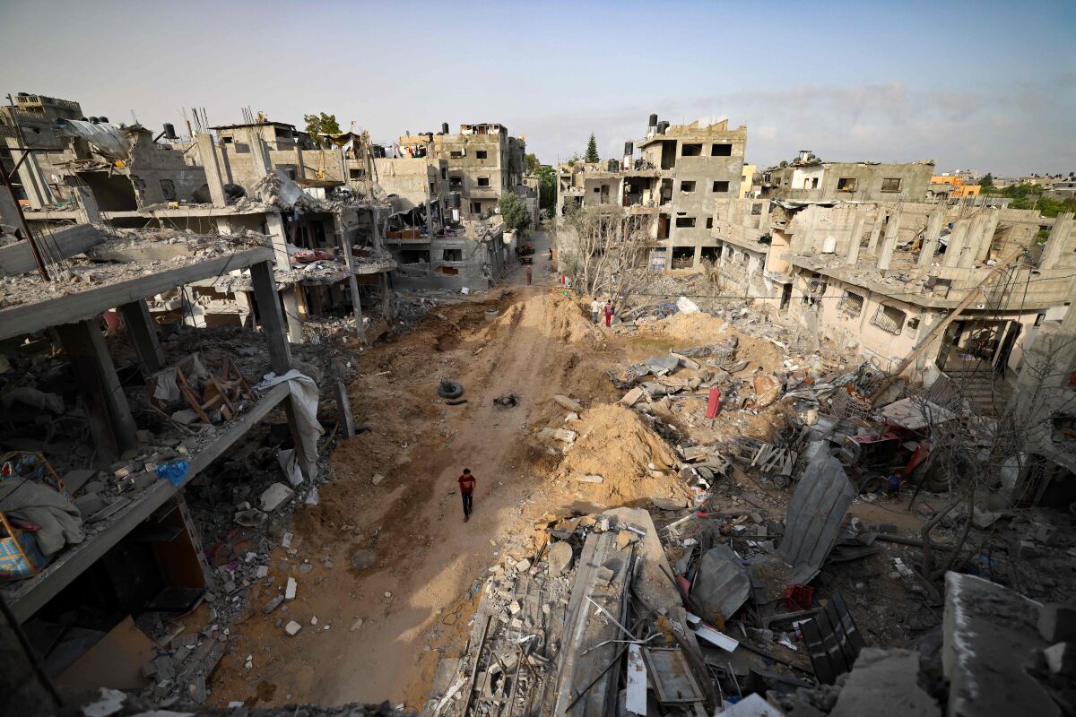 A neighborhood hit by Israeli bombardment in Gaza City on May 21. 