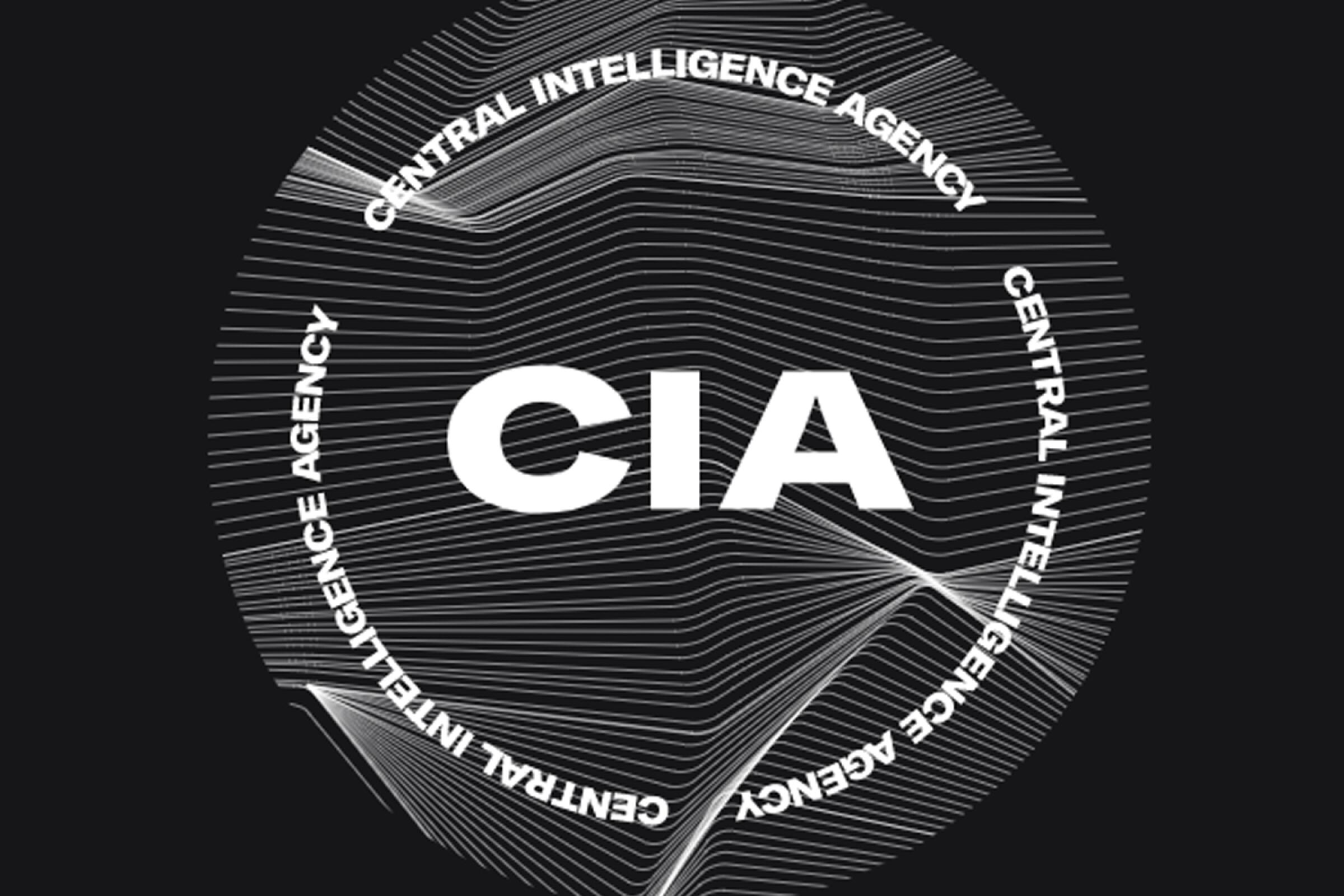 The letters "CIA" in white over a lined, black ground 