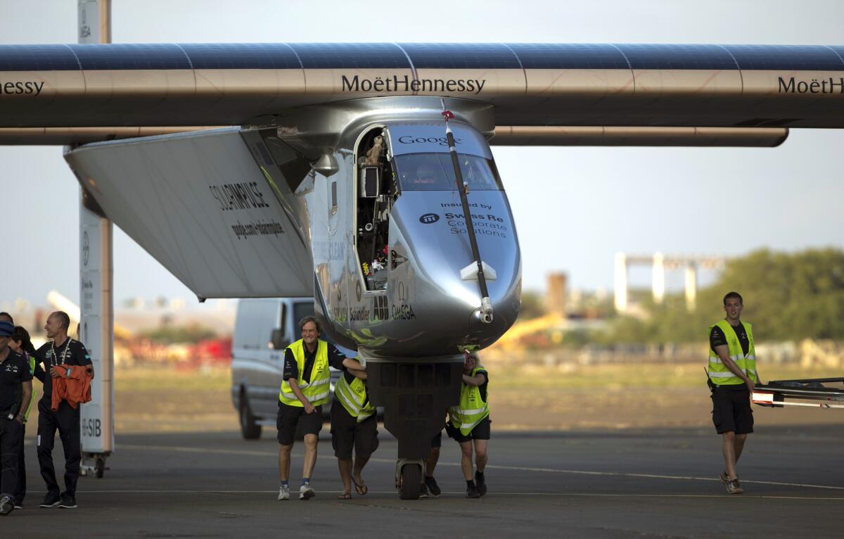 Solar Impulse 2, a solar-powered plane attempting to fly around the world without using fuel, will be grounded until April for battery repairs.