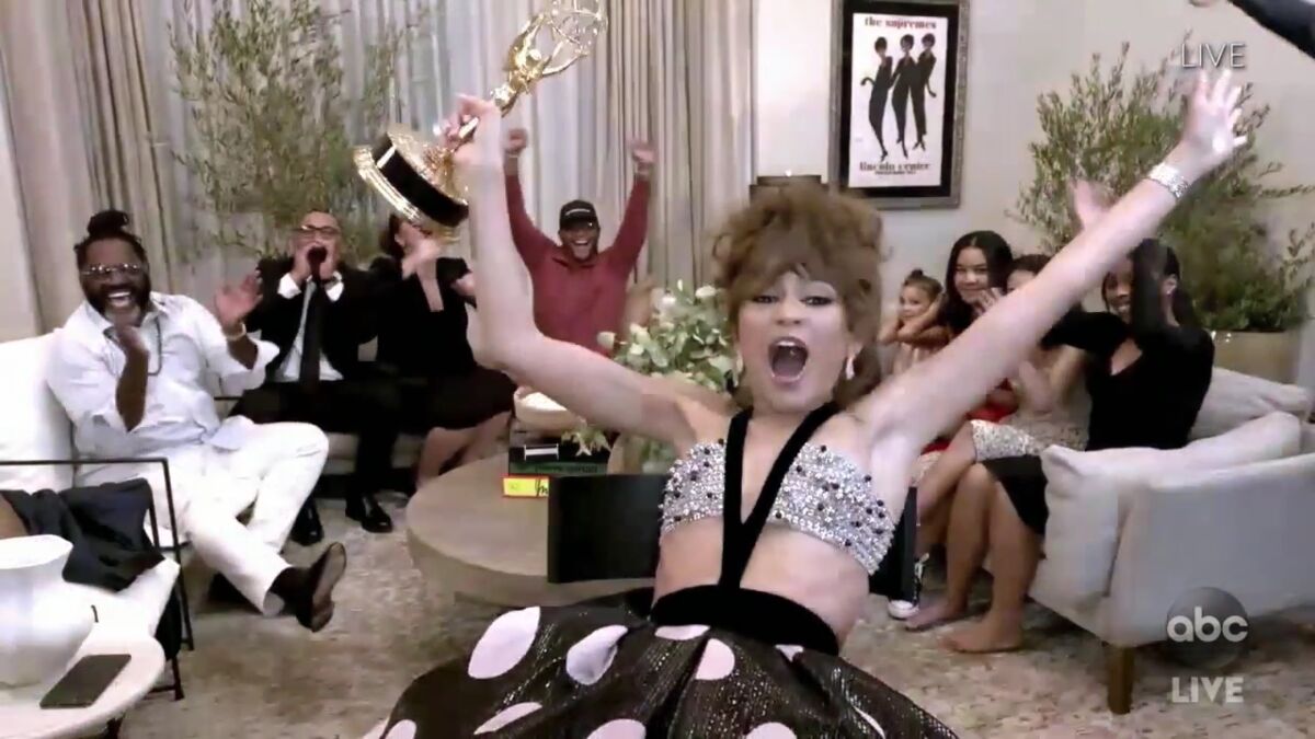 Zendaya celebrates her Emmy win. 