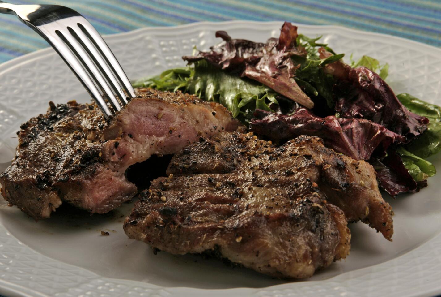 Grilled pork steaks with fennel. Click here for the recipe.