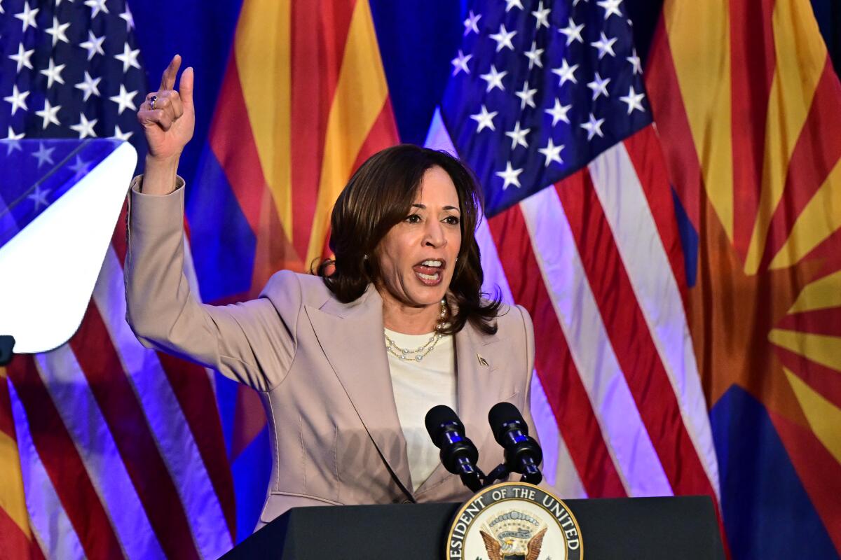 Harris hammers Trump on abortion in surprise Los Angeles appearance