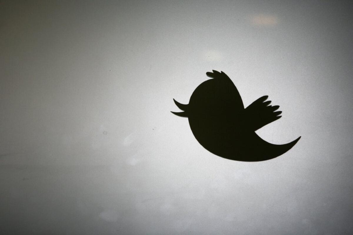 Twitter shares fell sharply on Monday after a Morgan Stanley analyst cut his investment rating to the equivalent of sell and warned that advertisers are more likely to spend their dollars on Twitter's competitors. Above, Twitter's logo.