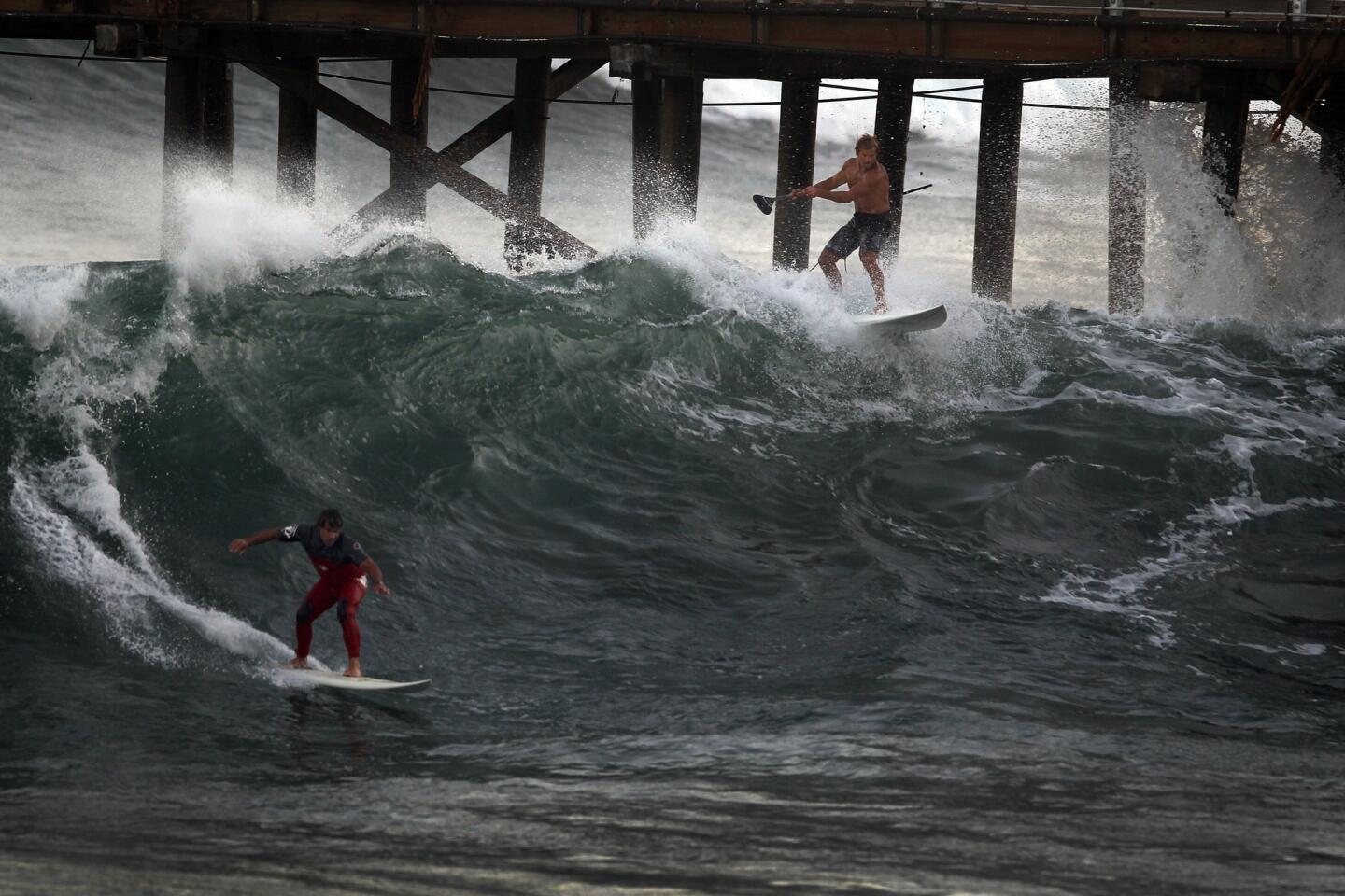 Braving the surf in Malibu