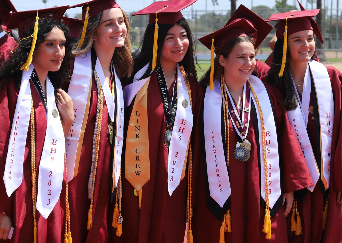 Estancia High School valedictorians, from left, Natalie Valladolid, Elle Romine, Valerie Madrid, Sofia Kehoe and Elly Goan.